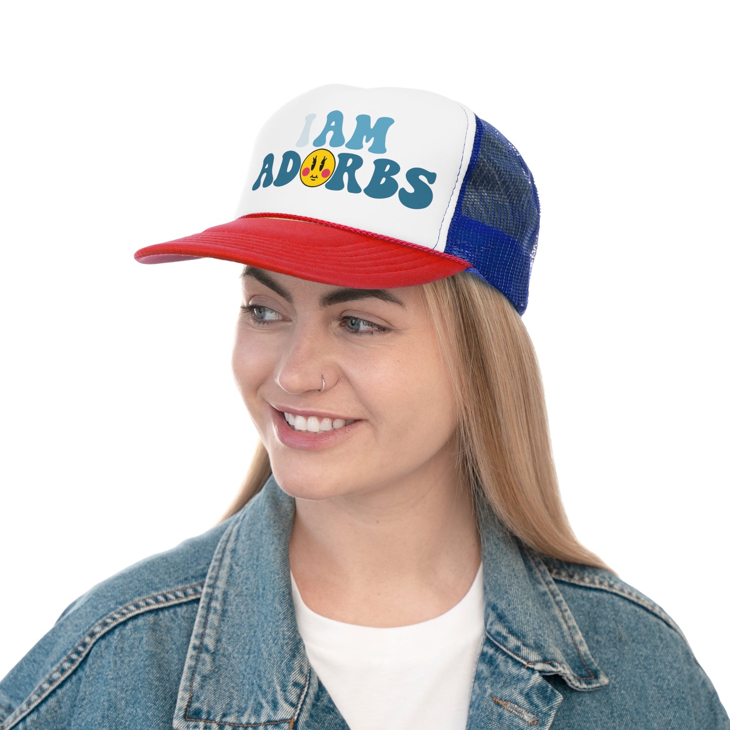 I am Adorbs Trucker Hat with Blue Hues for women and men