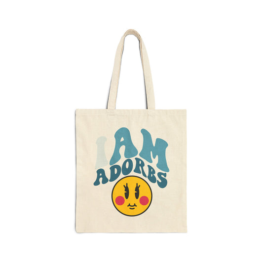 I Am Adorbs happy face with Blue Hues 100% Cotton Canvas Tote Bag