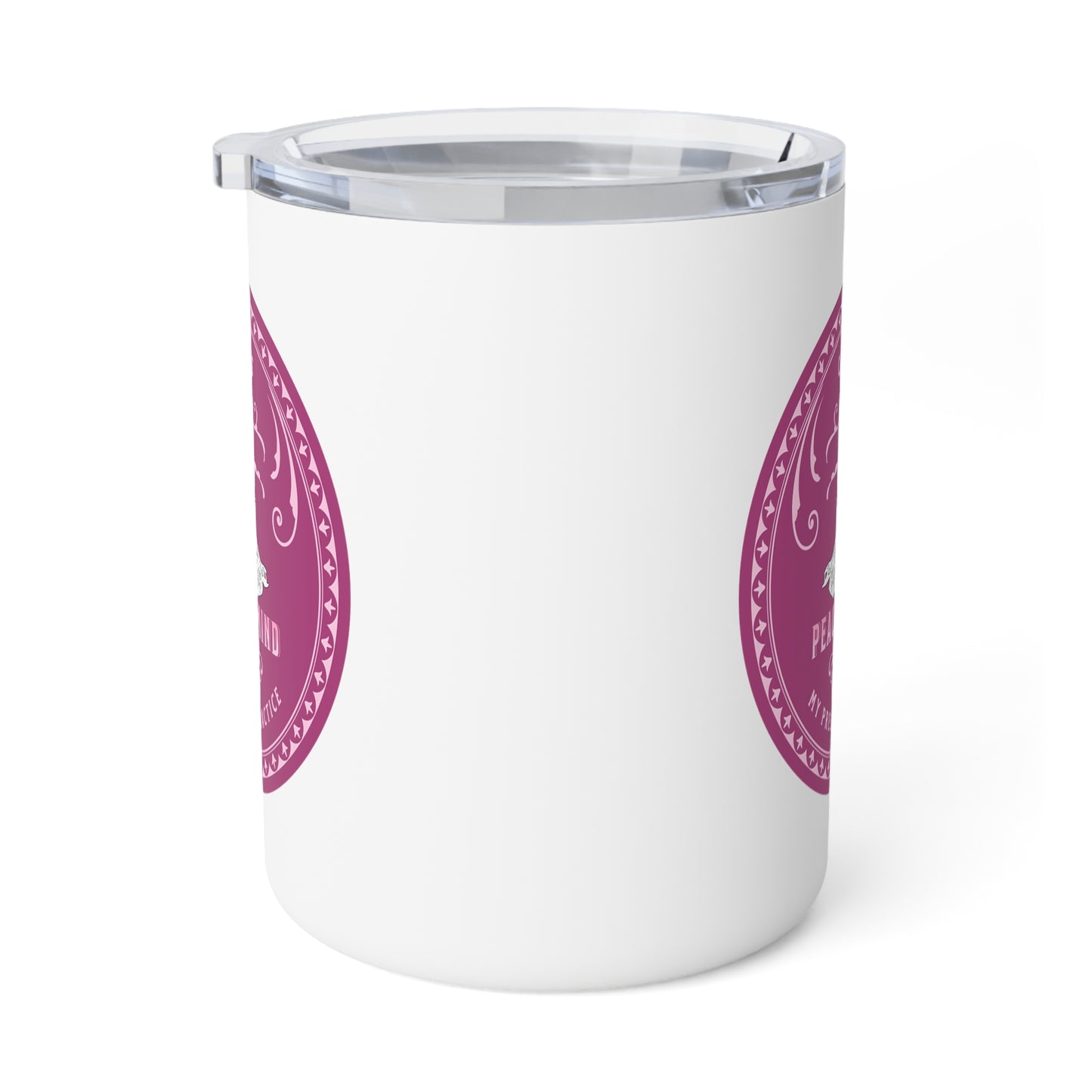 Coffee is my Presence Practice with Pink Hues, stainless steal,  Insulated Coffee Mug, 10oz